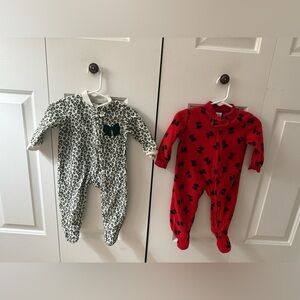 Leopard and Red Bow Print 3-6 Month Footie Pajamas